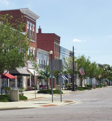 city street with mixed use space