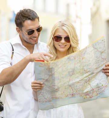 tourists looking at a map