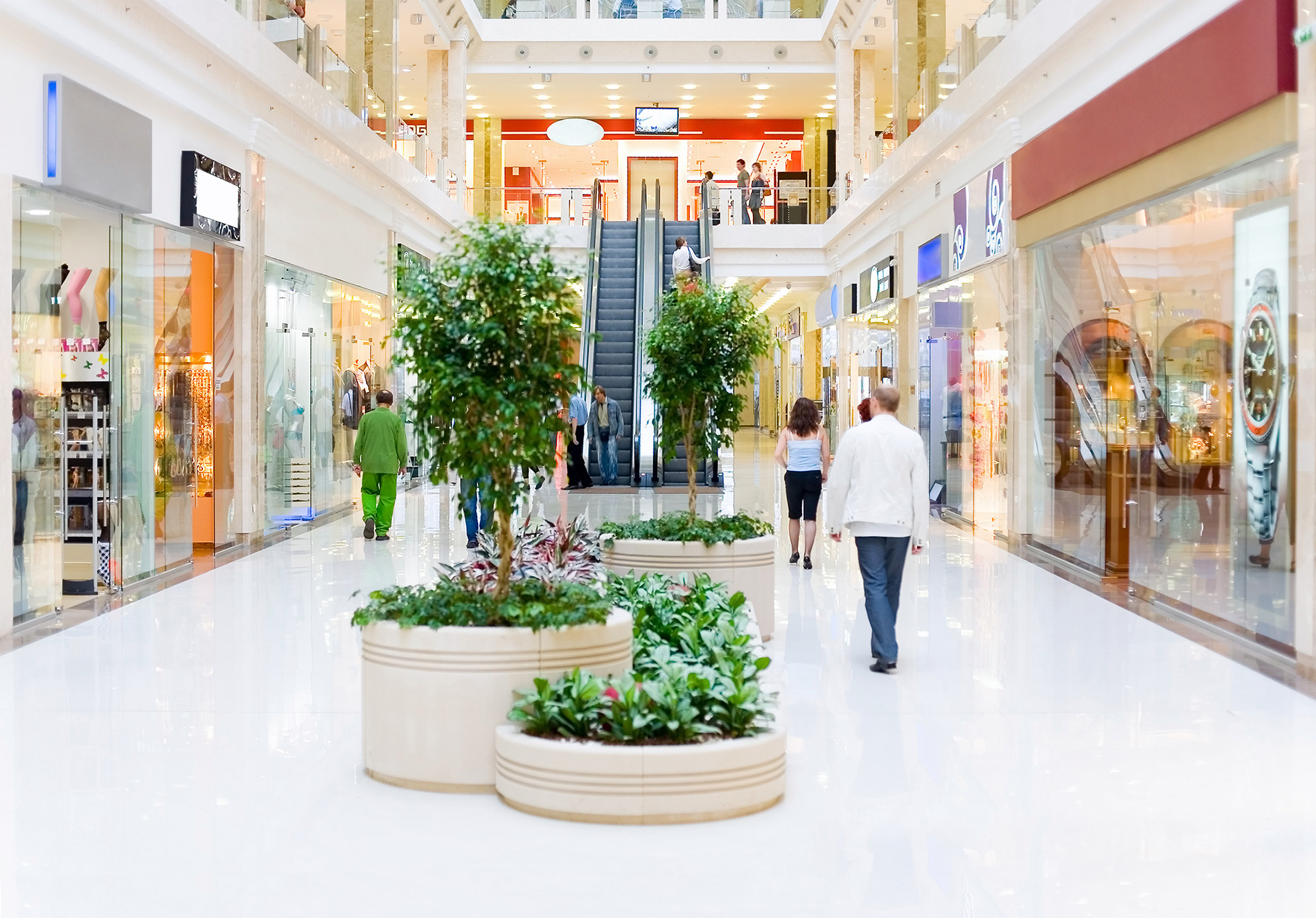 shoppers walking in a shopping mall