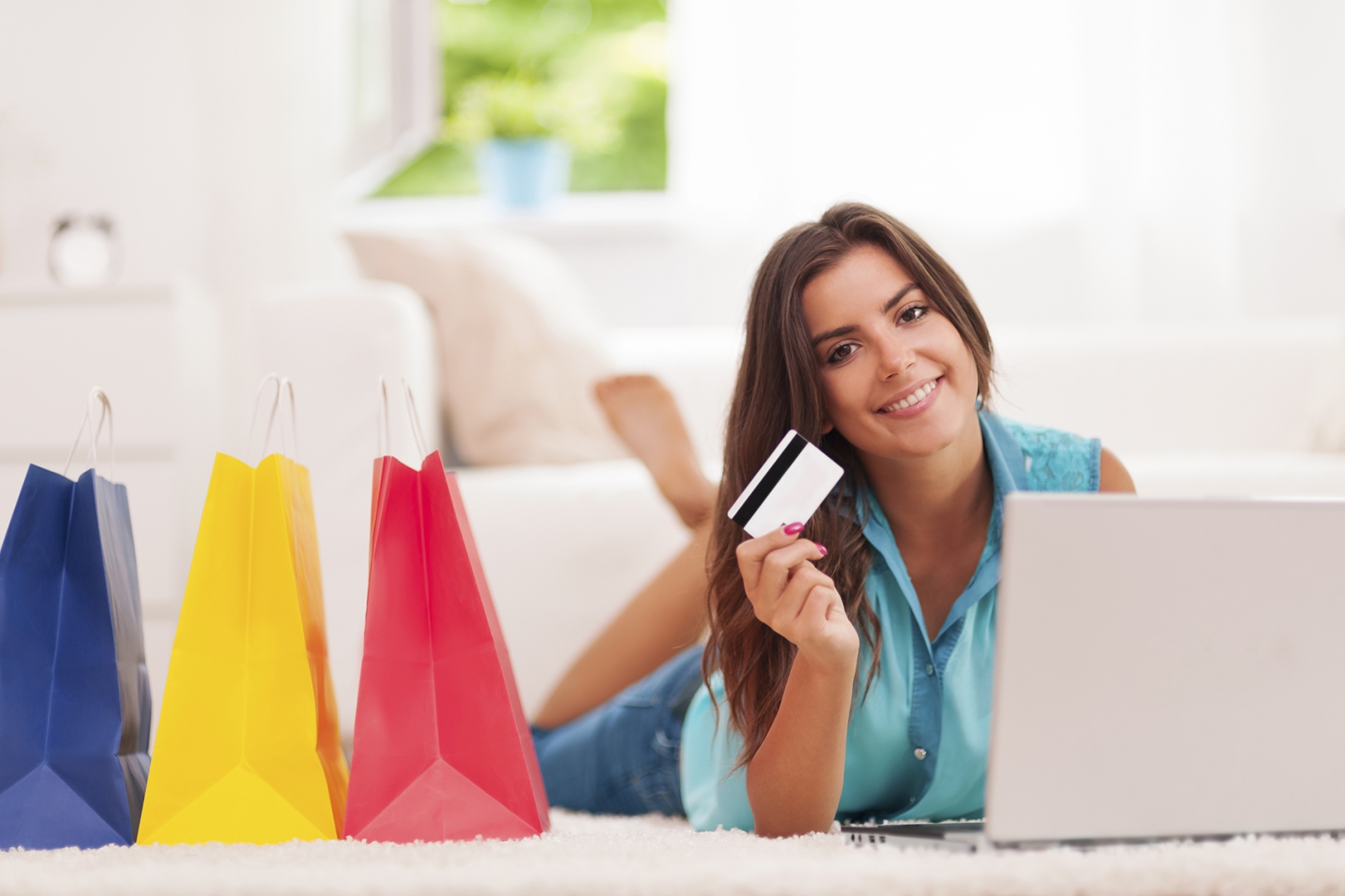 A female consumer shops online